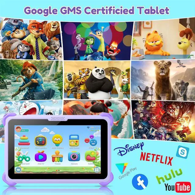 Alt view image 5 of 5 - Kids Tablet 7 inch Tablets for Kids 3-12, 32GB Android Toddler Tablet with Solid Case, YouTube, Netflix, GMS, Bluetooth, WiFi, Education Learning Apps Installed, Parent Control(Purple)