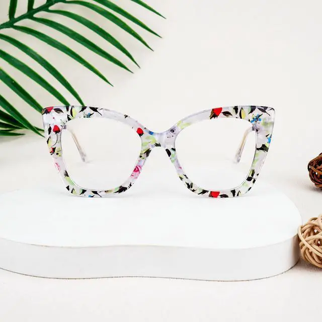 Alt view image 2 of 5 - Zeelool Cat Eye Blue Light Glasses for Women Chic Oversized Floral Eyeglasses Anti Blue Light Full Eyewear Glasses JGX674221-04B
