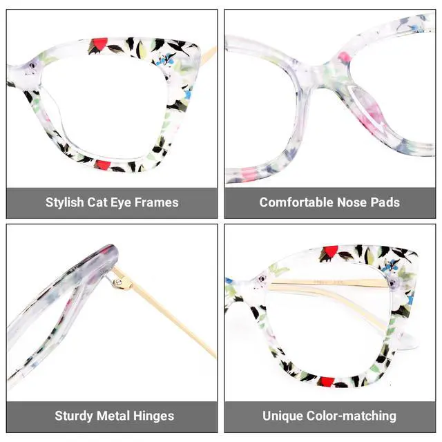 Alt view image 3 of 5 - Zeelool Cat Eye Blue Light Glasses for Women Chic Oversized Floral Eyeglasses Anti Blue Light Full Eyewear Glasses JGX674221-04B