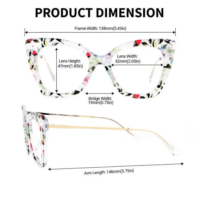 Alt view image 5 of 5 - Zeelool Cat Eye Blue Light Glasses for Women Chic Oversized Floral Eyeglasses Anti Blue Light Full Eyewear Glasses JGX674221-04B