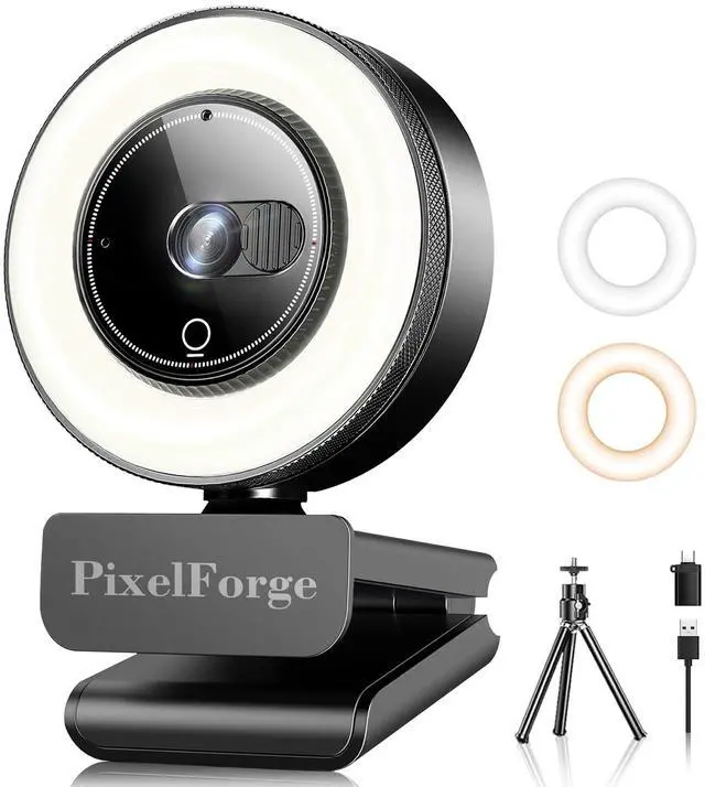 Main image of PixelForge 4K Webcam for PC with Microphone & Light & Privacy Cover, Web Camera for Desktop Computer/Laptop/Monitor/Mac, USB Streaming Camera for Zoom/Skype/Teams/Video Calling/Studying and Conference