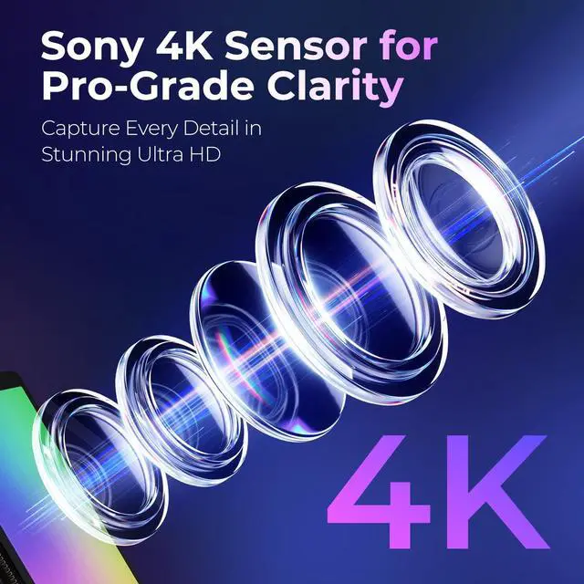 Alt view image 3 of 5 - PixelForge 4K Webcam for PC with Microphone & Light & Privacy Cover, Web Camera for Desktop Computer/Laptop/Monitor/Mac, USB Streaming Camera for Zoom/Skype/Teams/Video Calling/Studying and Conference