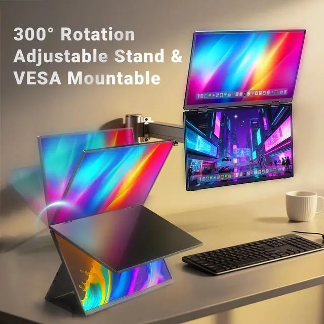 Alt view image 2 of 5 - MINIX SF15 FOLD Dual 15.6" Foldable Portable Monitor, 1080P FHD, 300 nits, 100W PD, Low Blue Light, Recyclable Metal, Type-C & HDMI for Laptops, Study, Creative Projects, Office Collaboration