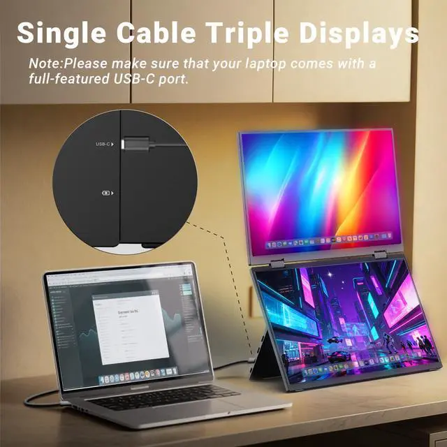 Alt view image 3 of 5 - MINIX SF15 FOLD Dual 15.6" Foldable Portable Monitor, 1080P FHD, 300 nits, 100W PD, Low Blue Light, Recyclable Metal, Type-C & HDMI for Laptops, Study, Creative Projects, Office Collaboration