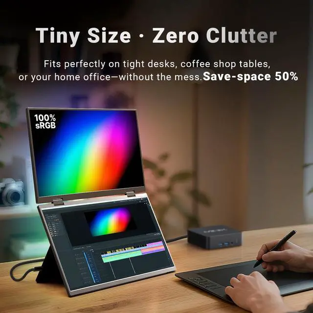 Alt view image 4 of 5 - MINIX SF15 FOLD Dual 15.6" Foldable Portable Monitor, 1080P FHD, 300 nits, 100W PD, Low Blue Light, Recyclable Metal, Type-C & HDMI for Laptops, Study, Creative Projects, Office Collaboration