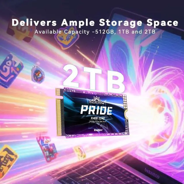 Alt view image 3 of 5 - KingSpec OneBoom X400 Series 2TB M.2 NVMe Gen4 SSD 2242, 3D NAND TLC Internal SSD, Compatible with Gaming PC/Laptop