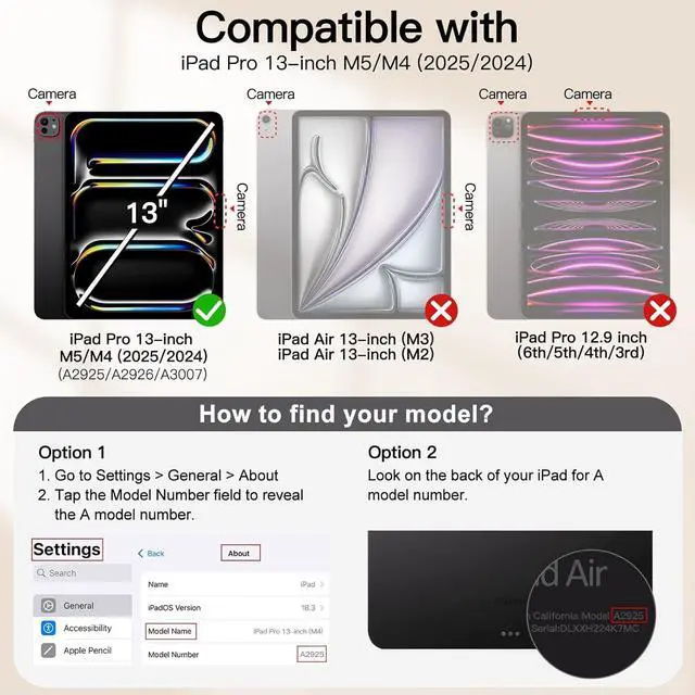 Alt view image 2 of 5 - YHDXUYS Case for iPad Pro 13 Inch (M5/M4) 2025/2024, Auto Wake/Sleep Slim PU Leather Folio Cover with Multi-Angle Stand and Pen Holder, Rose