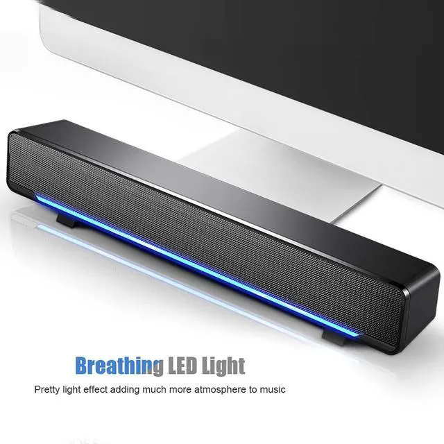 Alt view image 4 of 5 - Computer Speakers, Wired USB PC Speaker with 3D Stereo Sound, Blue LED Breathing Light, Mini Sound Speaker for Desktop, Laptop, Smartphone, Tablet, MP3, MP4 (Black)