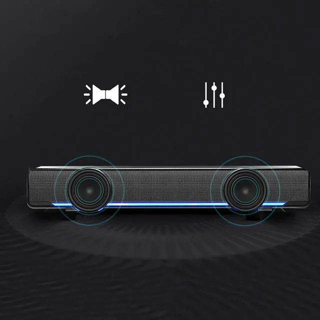 Alt view image 5 of 5 - Computer Speakers, Wired USB PC Speaker with 3D Stereo Sound, Blue LED Breathing Light, Mini Sound Speaker for Desktop, Laptop, Smartphone, Tablet, MP3, MP4 (Black)