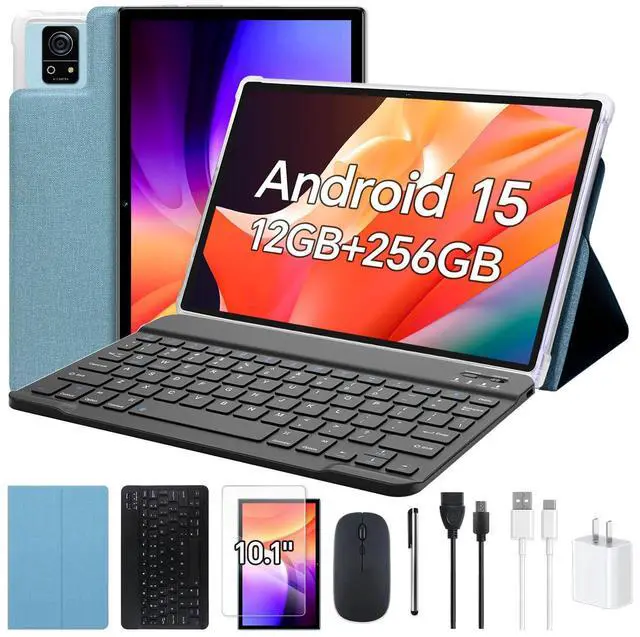 Main image of FEEDOGEE Android Tablet, 10 inch IPS Touchscreen with Case, Android 15 with Octa-core Processor, 12GB RAM 256GB ROM Android Tablet with Keyboard, 8000mAh Battery, 5MP+13MP Dual Camera, 5G WiFi, Blue