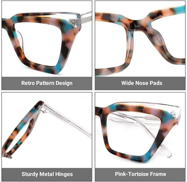 Alt view image 3 of 5 - Zeelool Women's Retro Acetate Cat Eye Glasses Frame with Non-prescription Clear Lens Eyewear Laila ZJGA650996-04 Pink-Tortoise