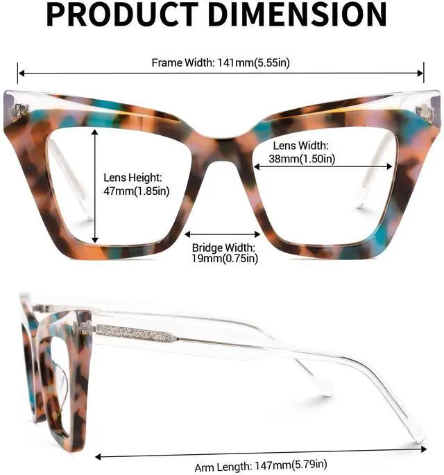 Alt view image 4 of 5 - Zeelool Women's Retro Acetate Cat Eye Glasses Frame with Non-prescription Clear Lens Eyewear Laila ZJGA650996-04 Pink-Tortoise