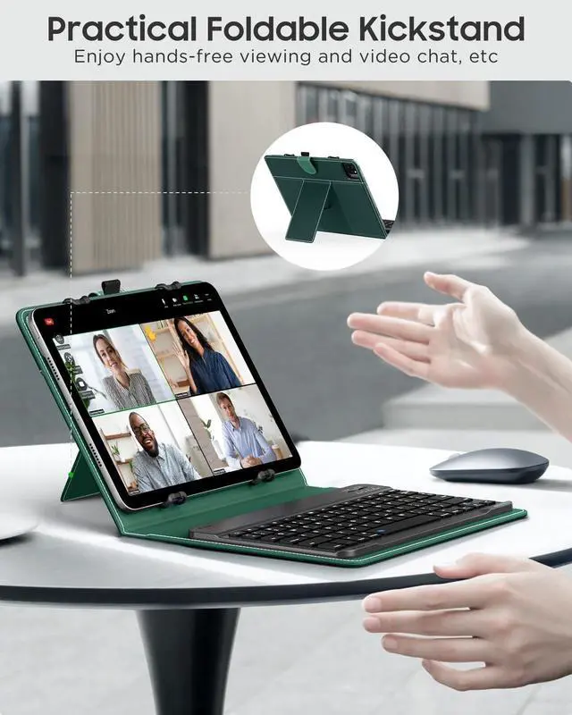 Alt view image 2 of 5 - MoKo Universal Tablet Case with QWERTY Keyboard for 9",9.7",10.1",10.2",10.4",10.5",10.9",11" Tablet, with Removable Wireless Bluetooth Keyboard&Pen Holder for iPad Samsung Fire Pixel, Midnight Green