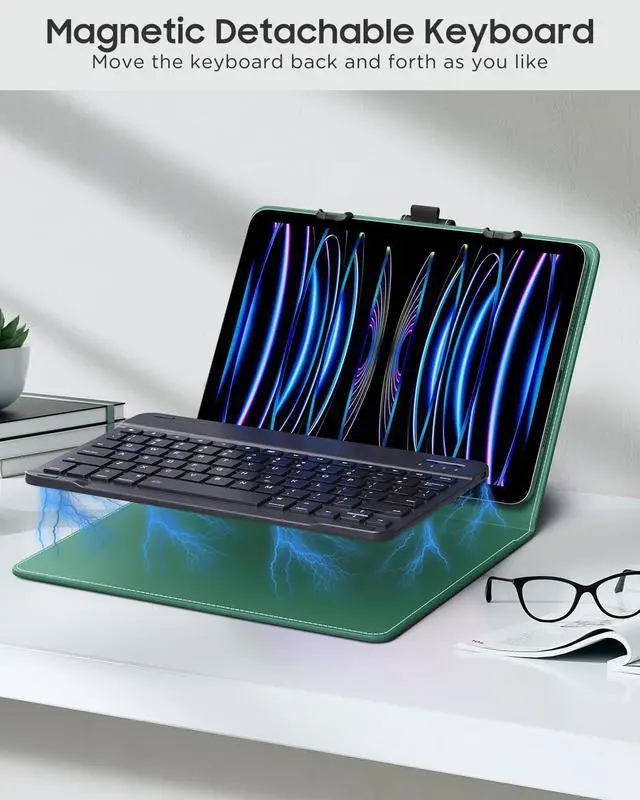 Alt view image 5 of 5 - MoKo Universal Tablet Case with QWERTY Keyboard for 9",9.7",10.1",10.2",10.4",10.5",10.9",11" Tablet, with Removable Wireless Bluetooth Keyboard&Pen Holder for iPad Samsung Fire Pixel, Midnight Green