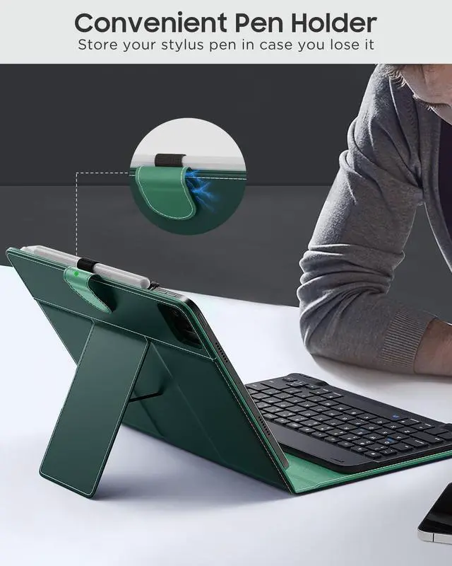 Alt view image 3 of 5 - MoKo Universal Tablet Case with QWERTY Keyboard for 9",9.7",10.1",10.2",10.4",10.5",10.9",11" Tablet, with Removable Wireless Bluetooth Keyboard&Pen Holder for iPad Samsung Fire Pixel, Midnight Green