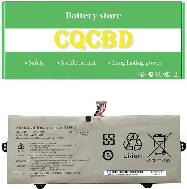Main image of CQCQ AA-PBTN4LR Compatible Battery Replacement for Samsung NP940X3M NP940X3M-K01US NP940X5M NP940X5N-X01US NP940X3M-K03US NP940X3M-K02US Laptop (15.4V 54Wh)