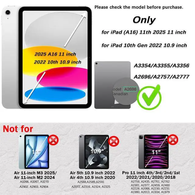 Alt view image 2 of 5 - Weuiean Case for iPad A16 11th/10th Generation 11"/10.9", Military-Grade Heavy-Duty Shockproof Cover with 360° Rotating Stand, Built-in Pencil Holder & Adjustable Hand/Shoulder Strap - Black+Orange