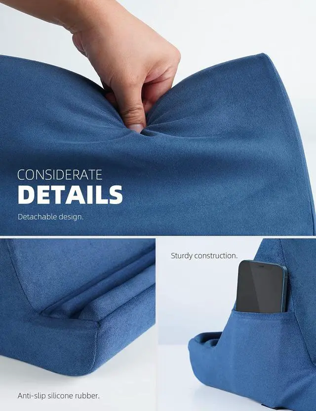 Alt view image 5 of 5 - Lamicall Tablet Pillow Holder, Pillow Soft Pad - Bed Tablet Stand for Lap with Pocket & 4 Viewing Angles, for iPad Pro 11, 10.5, 12.9 Air Mini, Kindle, 4-13" Devices, Royal Blue