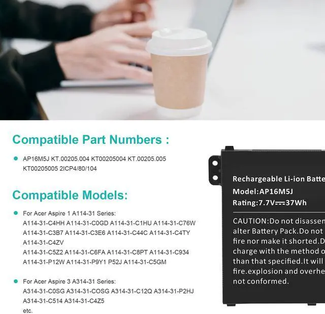 Alt view image 5 of 5 - Fancy Buying AP16M5J Laptop Battery for Acer Aspire 1 A114-31 A114-32 Aspire 3 A314-31 A314-32 A314-41 A315-21 A315-21G A315-22 A315-31 A315-32 A315-33 A315-41 A315-51 A315-53 A315-53G 2ICP4/80/104