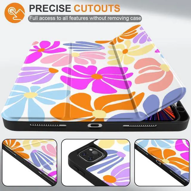 Alt view image 2 of 5 - DONGKE Case for iPad Pro 12.9 inch 6th Generation 2022, Built-in Pencil Holder + Trifold Stand + Auto Wake/Sleep + Protective Cover for iPad Pro 12.9 5th/4th/3rd Gen - Retro Flowers