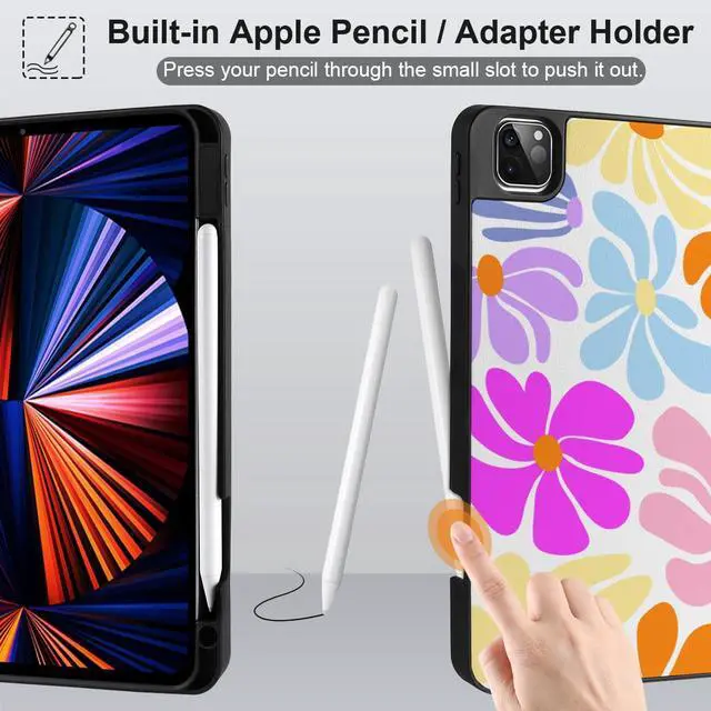 Alt view image 3 of 5 - DONGKE Case for iPad Pro 12.9 inch 6th Generation 2022, Built-in Pencil Holder + Trifold Stand + Auto Wake/Sleep + Protective Cover for iPad Pro 12.9 5th/4th/3rd Gen - Retro Flowers
