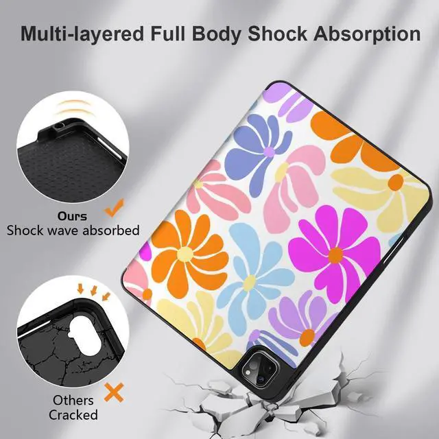 Alt view image 4 of 5 - DONGKE Case for iPad Pro 12.9 inch 6th Generation 2022, Built-in Pencil Holder + Trifold Stand + Auto Wake/Sleep + Protective Cover for iPad Pro 12.9 5th/4th/3rd Gen - Retro Flowers