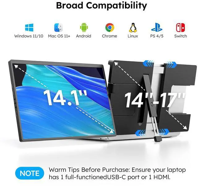Alt view image 3 of 5 - Dopesplay 14.1" FHD 1920x1200 IPS Laptop Extender, 16:10 Matte Dual Monitor for 14-17" Laptops | USB-C/HDMI, Plug-and-Play | Lightweight Foldable | Compatible with Win/Mac/Android/Switch