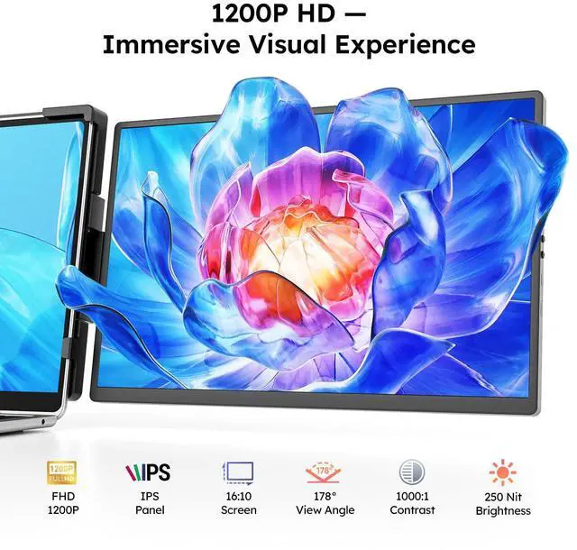 Alt view image 5 of 5 - Dopesplay 14.1" FHD 1920x1200 IPS Laptop Extender, 16:10 Matte Dual Monitor for 14-17" Laptops | USB-C/HDMI, Plug-and-Play | Lightweight Foldable | Compatible with Win/Mac/Android/Switch