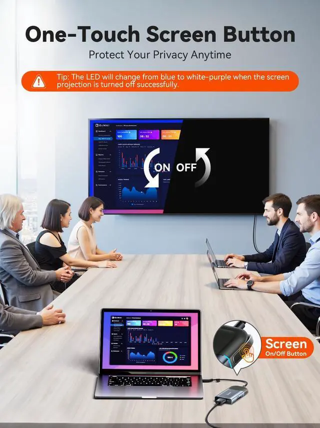 Alt view image 4 of 5 - USB C Hub Multiport Adapter with 4K60Hz: 6in1 Laptop Docking Station with Screen Button, 4K60FPS HDMI, 100W PD Charging OR 10Gbps Data Port, SD/TF Card Reader, 2*USB 3.0 Ports - Aluminum USB-C Adapter