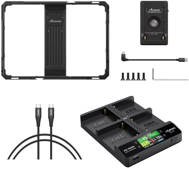 Main image of Accsoon PowerCage II for iPad 7,8,9,10,11, Air 3,4,5,6,7 iPad Pro 10.5 inch,11inch Gen1,2,3,4(M4) with NP-F970 4-Bay Camera Battery Charger