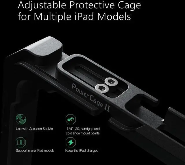 Alt view image 3 of 5 - Accsoon PowerCage II for iPad 7,8,9,10,11, Air 3,4,5,6,7 iPad Pro 10.5 inch,11inch Gen1,2,3,4(M4) with NP-F970 4-Bay Camera Battery Charger