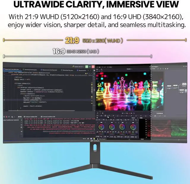 Alt view image 4 of 5 - CRUA 40'' 5K Ultrawide Curved Gaming Monitor, 21:9, 5120 x 2160, 120Hz, IPS Computer Monitor with Built-in Speakers, AMD FreeSync, PIP/PBP, 120% sRGB, HDMI 2.0 & DP 1.4, Tilt/Height Adjustable-Black