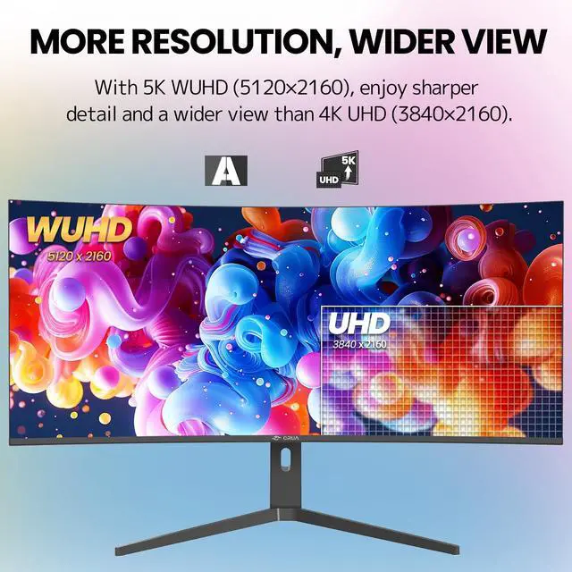 Alt view image 5 of 5 - CRUA 40'' 5K Ultrawide Curved Gaming Monitor, 21:9, 5120 x 2160, 120Hz, IPS Computer Monitor with Built-in Speakers, AMD FreeSync, PIP/PBP, 120% sRGB, HDMI 2.0 & DP 1.4, Tilt/Height Adjustable-Black