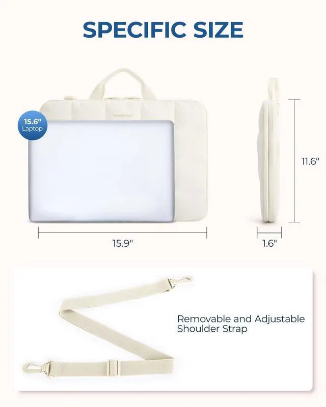 Alt view image 3 of 5 - BAGSMART 15-16 inch Laptop Case with Strap and Handle, Fluffy Padded Laptop Bag for Women, MacBook Case Compatible with MacBook Air/Pro 15.6 inch, Laptop Briefcase Fitted with Dell, HP, Lenovo, Beige