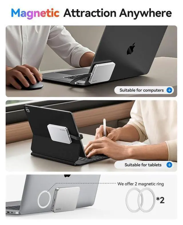 Alt view image 2 of 5 - ORICO BookDrive 2TB Magnetic External SSD with PD 100W Charging for Labtop & USB-C Smartphone - Magsafe Portable Solid State Drive, 1000MB/s for USB 3.2 Gen2 - P10Plus