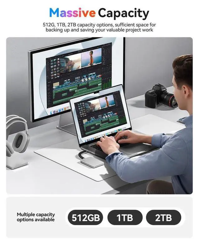 Alt view image 4 of 5 - ORICO BookDrive 2TB Magnetic External SSD with PD 100W Charging for Labtop & USB-C Smartphone - Magsafe Portable Solid State Drive, 1000MB/s for USB 3.2 Gen2 - P10Plus