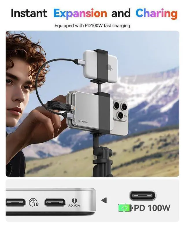 Alt view image 5 of 5 - ORICO BookDrive 2TB Magnetic External SSD with PD 100W Charging for Labtop & USB-C Smartphone - Magsafe Portable Solid State Drive, 1000MB/s for USB 3.2 Gen2 - P10Plus