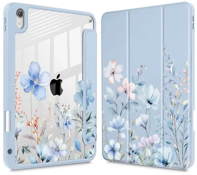 Main image of May Chen for iPad (A16) 11th Generation Case 11 Inch 2025, iPad 10th Gen Case 2022 10.9 inch, Built-in Pencil Holder with Shockproof Cover Clear Transparent Back Shell Auto Wake/Sleep, Wild Flowers