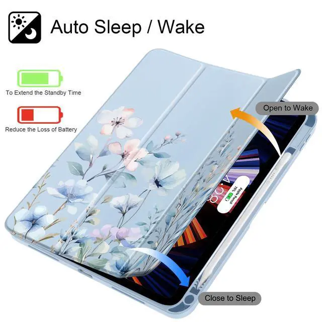Alt view image 3 of 5 - May Chen for iPad (A16) 11th Generation Case 11 Inch 2025, iPad 10th Gen Case 2022 10.9 inch, Built-in Pencil Holder with Shockproof Cover Clear Transparent Back Shell Auto Wake/Sleep, Wild Flowers