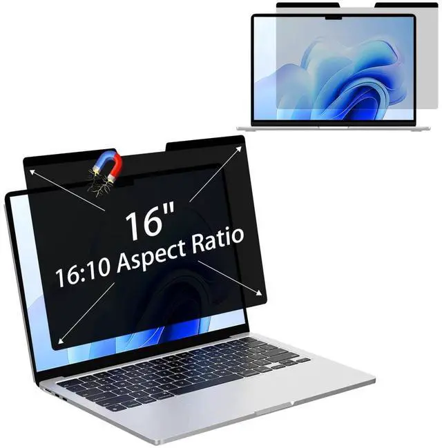 Main image of MUBUY-GOL Magnetic Privacy Screen Protector for 16 Inch 16:10 Aspect Ratio Screen 360° Anti-Spy, Anti-Glare, Anti-Blue Light Protection, Enhanced Screen Clarity & Scratch Guard