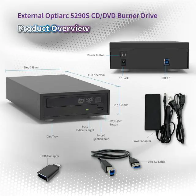 Alt view image 2 of 5 - Optiarc 24X External DVD CD Burner Reader Optical Drive with M-DISC Support Free Burning Software and Sample Discs