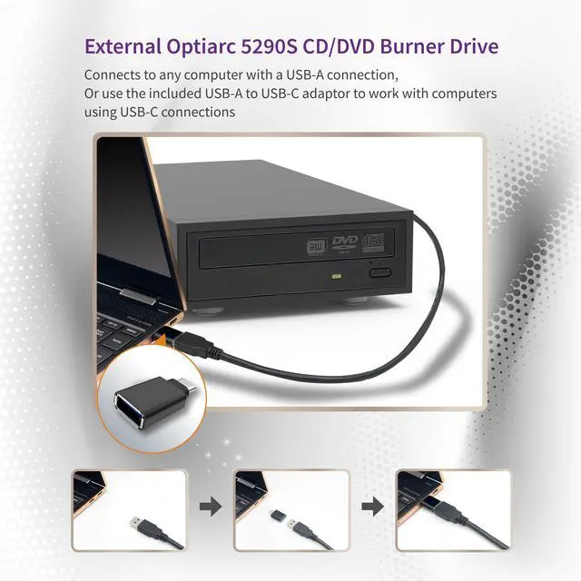 Alt view image 3 of 5 - Optiarc 24X External DVD CD Burner Reader Optical Drive with M-DISC Support Free Burning Software and Sample Discs