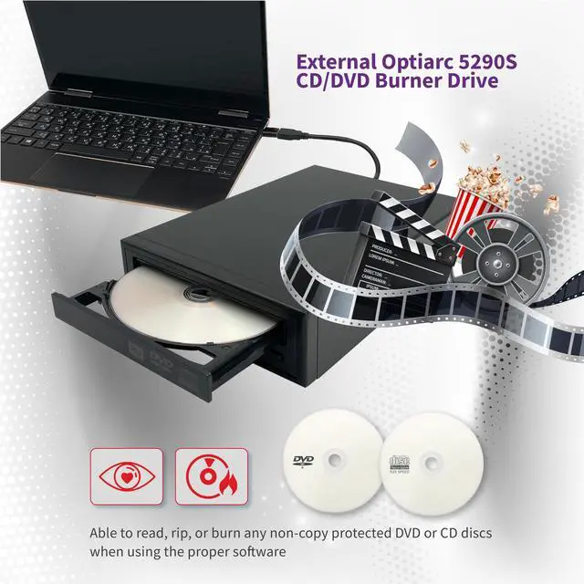 Alt view image 5 of 5 - Optiarc 24X External DVD CD Burner Reader Optical Drive with M-DISC Support Free Burning Software and Sample Discs