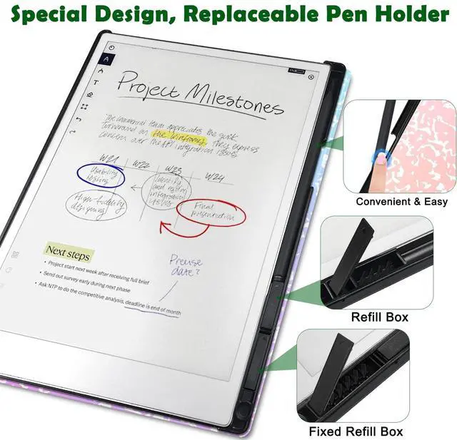 Alt view image 3 of 5 - Aippdo Case for Remarkable Paper Pro Tablet 11.8" (Released in 2024), Hard Back Shell Protective Book Folio Cover with Built-in Pen Holder, with Auto Sleep/Wake Function.