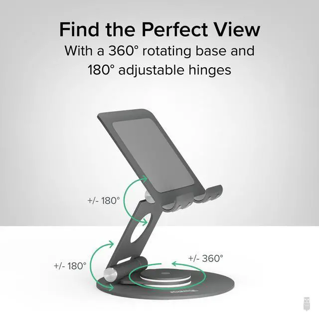 Alt view image 4 of 5 - Plugable Swivel Tablet Stand Holder, 360° Rotating Base Tablet Holder for Phones and Tablets up to 12.9", Adjustable and Foldable iPad Stand for Desk, POS, Kitchen, Drawing (PT-STAND1)