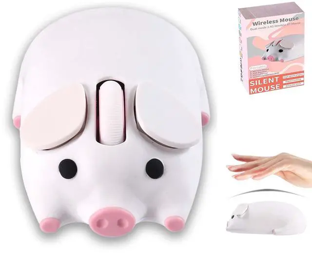 Main image of Wireless Mouse, Cute Pig Shape, Dual Mode (2.4G + Bluetooth), Silent Portable Lightweight 3-Button 1200DPI Wireless Mouse Battery Powered, Gift for Kids Boys Girls, for PC Laptops Tablets (White)