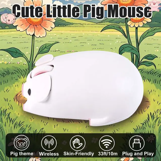 Alt view image 3 of 5 - Wireless Mouse, Cute Pig Shape, Dual Mode (2.4G + Bluetooth), Silent Portable Lightweight 3-Button 1200DPI Wireless Mouse Battery Powered, Gift for Kids Boys Girls, for PC Laptops Tablets (White)