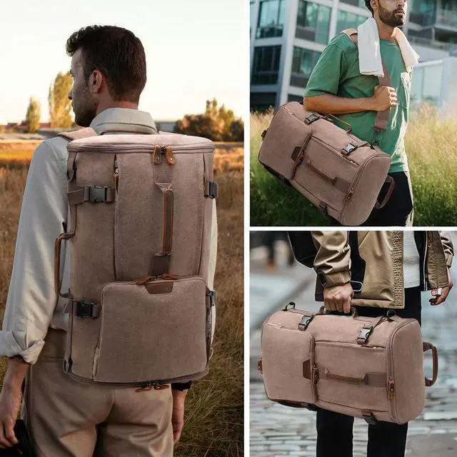 Alt view image 2 of 5 - G-FAVOR 40L Travel Backpack, Vintage Canvas Rucksack Convertible Duffel Bag Carry On Backpack Fit for 17.3 Inch Laptop Bag