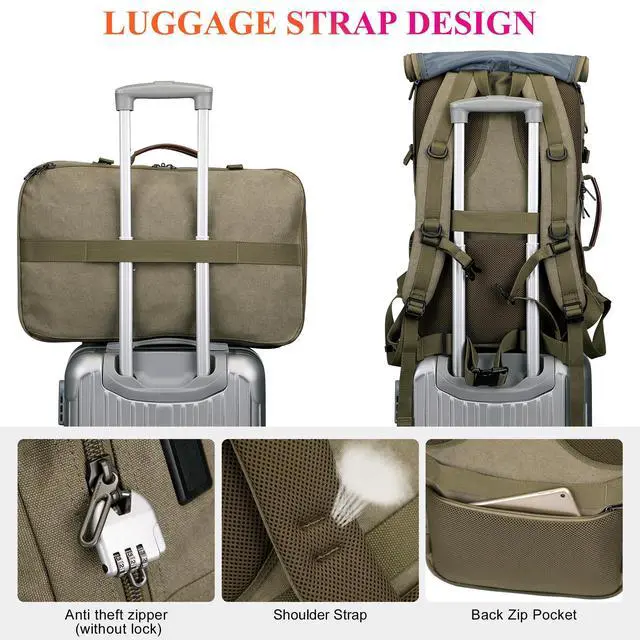 Alt view image 5 of 5 - WITZMAN Travel Backpack for Men 40L Large Carry-on Airline Approved Convertible 3 in 1 laptop Bags Fit 17 inch(A8013 Army Green)