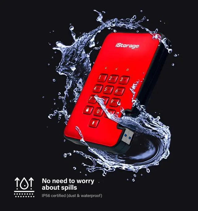 Alt view image 5 of 5 - iStorage diskAshur2 HDD 5TB Red | Secure portable hard drive | Password protected | Dust & water resistant | Hardware Encryption